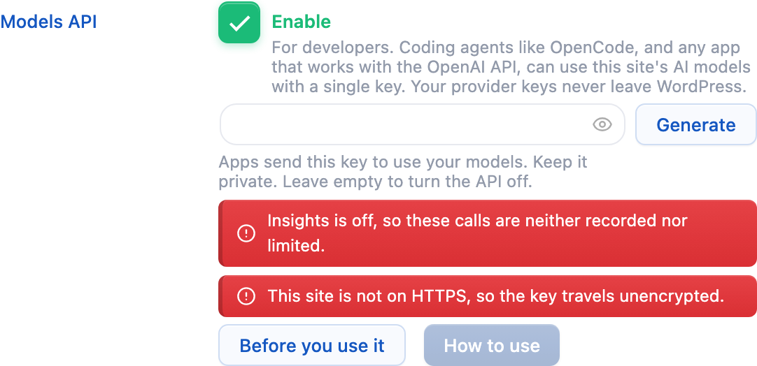 The Models API option in the AI Engine Modules tab