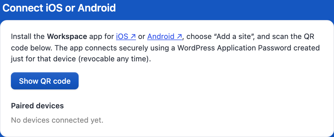 Connect iOS or Android card in the Workspace settings